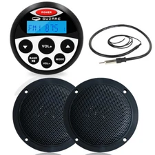 Marine Audio Package w/ Waterproof Bluetooth Stereo Receiver and Boat Speakers