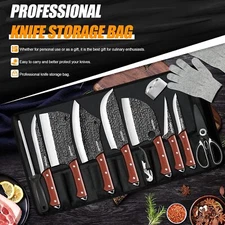 Hand Forged Butcher Knife Set Meat Cleaver Sharp Chef Knife Kitchen Knives + Bag