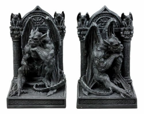 Medieval Age Gothic Sculptural The Thinker Gargoyle Bookends