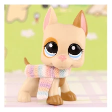 Mini Pet Shop LPS Brown Great Dane dog #1647 with Scarf Kids Gift Toy Figure