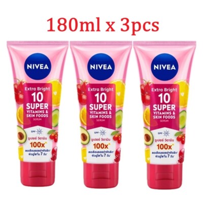 NIVEA Body Serum Extra Bright 10 Super Vitamin and Skin Food 180 ml. x 3 pcs.