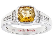 Nat&uuml;rlich Citrin Edelstein Mit 14K Wei&szlig; Vergoldet Silber Ring f&uuml;r Herren #942