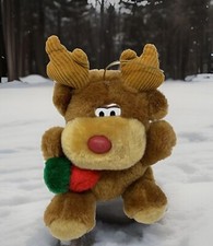 Vintage Fun World Christmas Plush 7" Holiday Brown Reindeer Stuffed Animal Toy