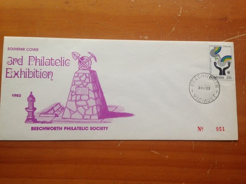 1983 AUSTRALIA 3RD PHILATELIC EXHIBITION BEECHWORTH VIC CANCEL NUMBERED COVER - Picture 5 of 8