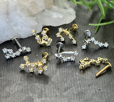 1pc Zodiac Constellation Gems 16g Labret Internally Threaded Steel Monroe