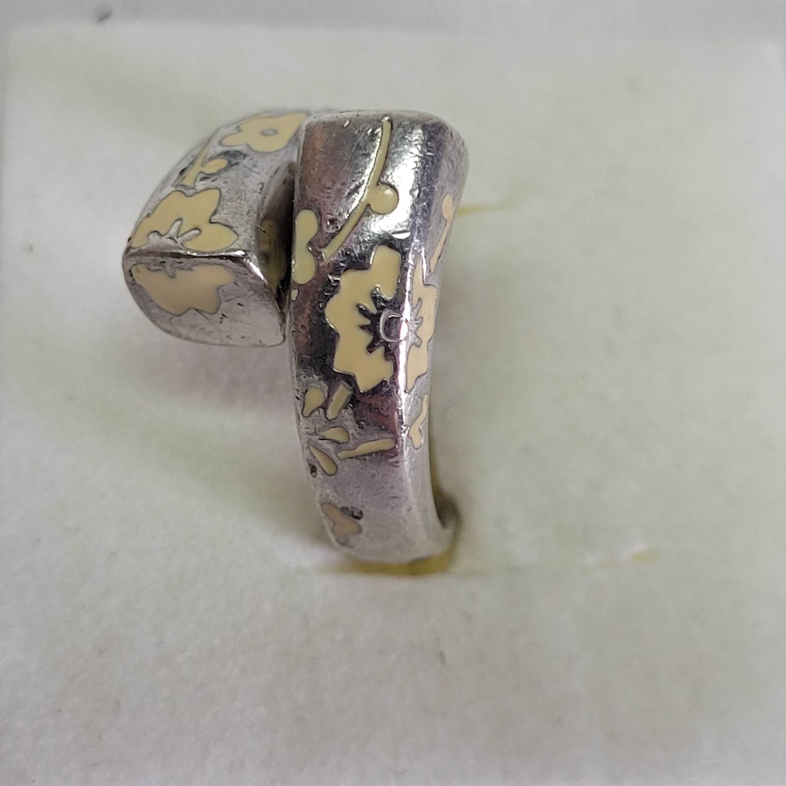 09K11 Nice 925 Solid Silver Enamel Ring Size 54 K… - image 4