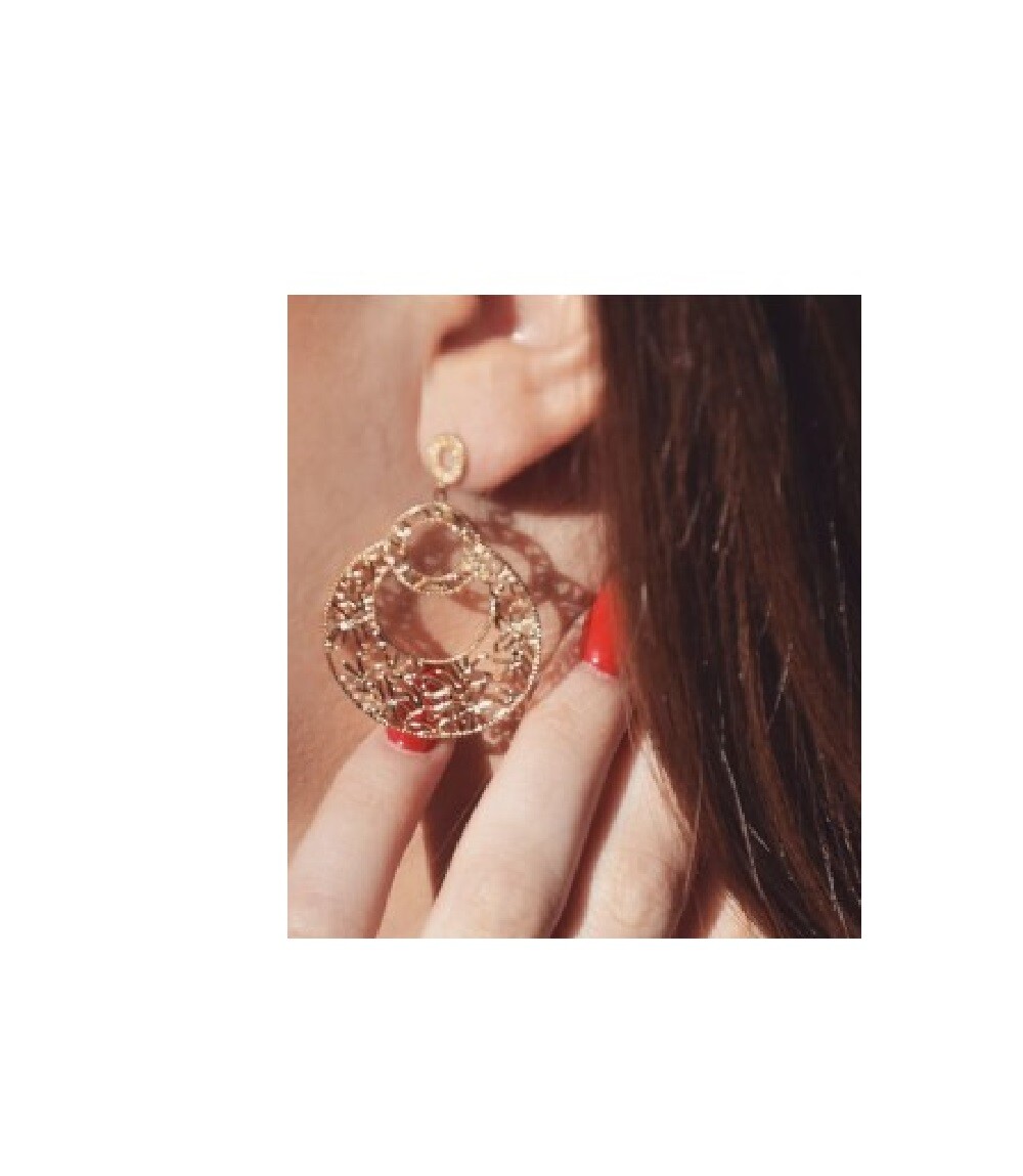 Boucles d'oreilles anneau rond ajouré en plaqué or 750/000 pour femme