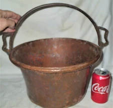ANTIQUE COUNTRY PRIMITIVE SMALL COPPER & BRASS APPLE BUTTER MAPLE SYRUP KETTLE