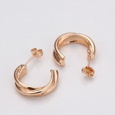 Awesome New Rose Gold Plated Twisted Double Band Round Stud Hoop Earrings 