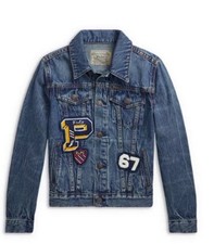 Polo Ralph Lauren Girls' Letterman Patches Denim Trucker Jacket - Big Kid