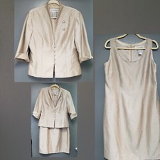 VINTAGE Jessica Howard 14 2PC SLEEVELESS DRESS/3/4 SLEEVE JACKET CHAMPAGNE BEADS