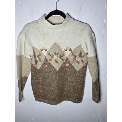 Segue Silk Angora Wool Floral Embroidered Sweater Size Small Grannycore Cottage