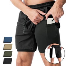 Men's 2 in 1 Shorts Workout Running Training Athletic Gym Lightweight Quick Dry
