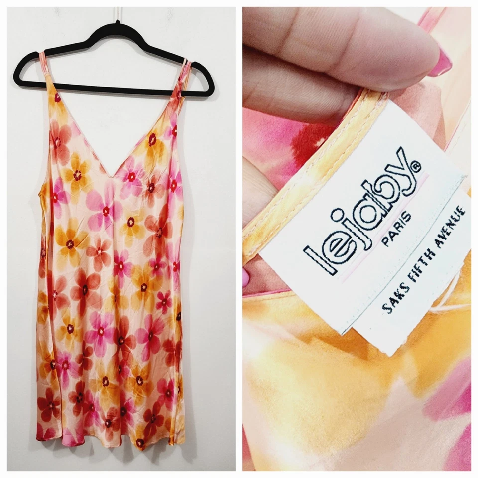 Lejaby Paris Corto Rosa Naranja Floral Chemise Seda Sin Mangas Para Mujer Talla S Foto 3 de 4