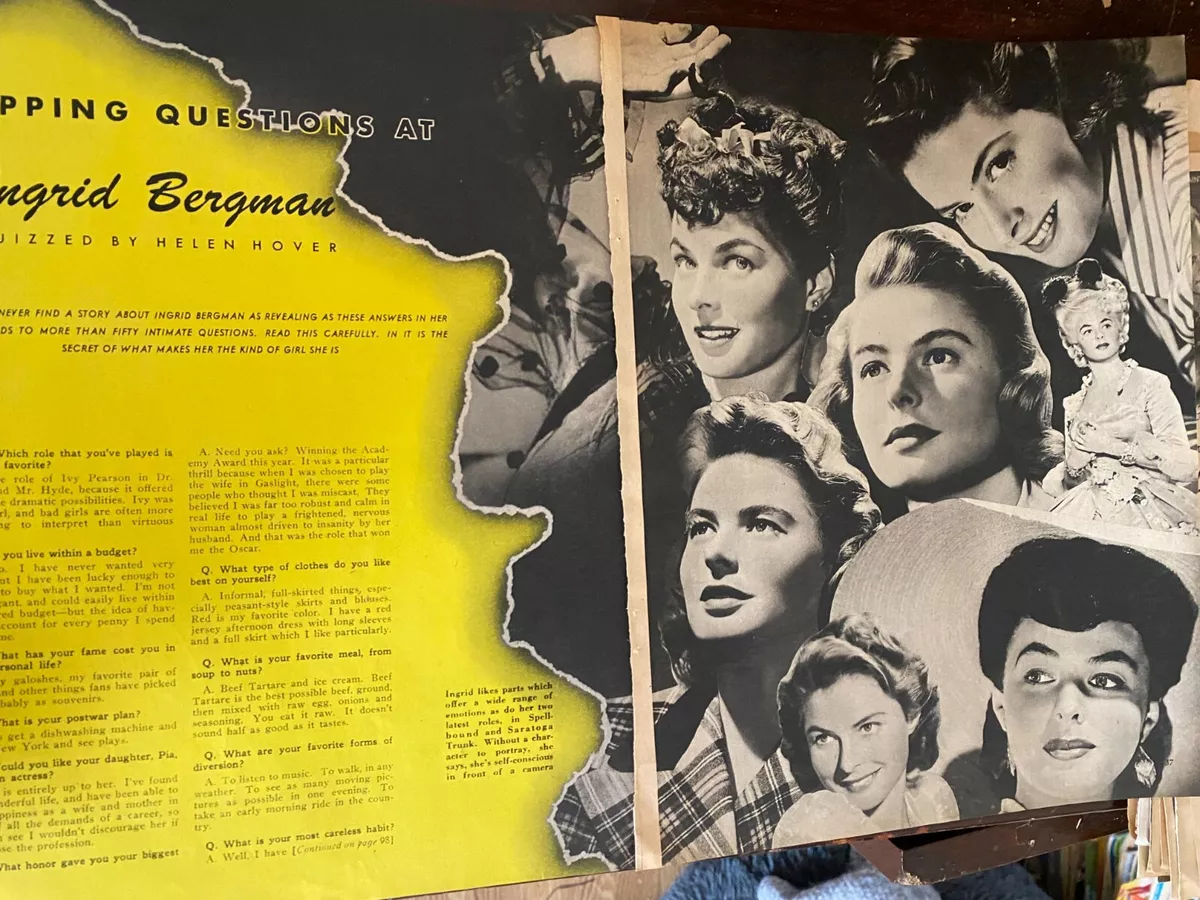 Ingrid Bergman, Four Page Vintage Clipping, a