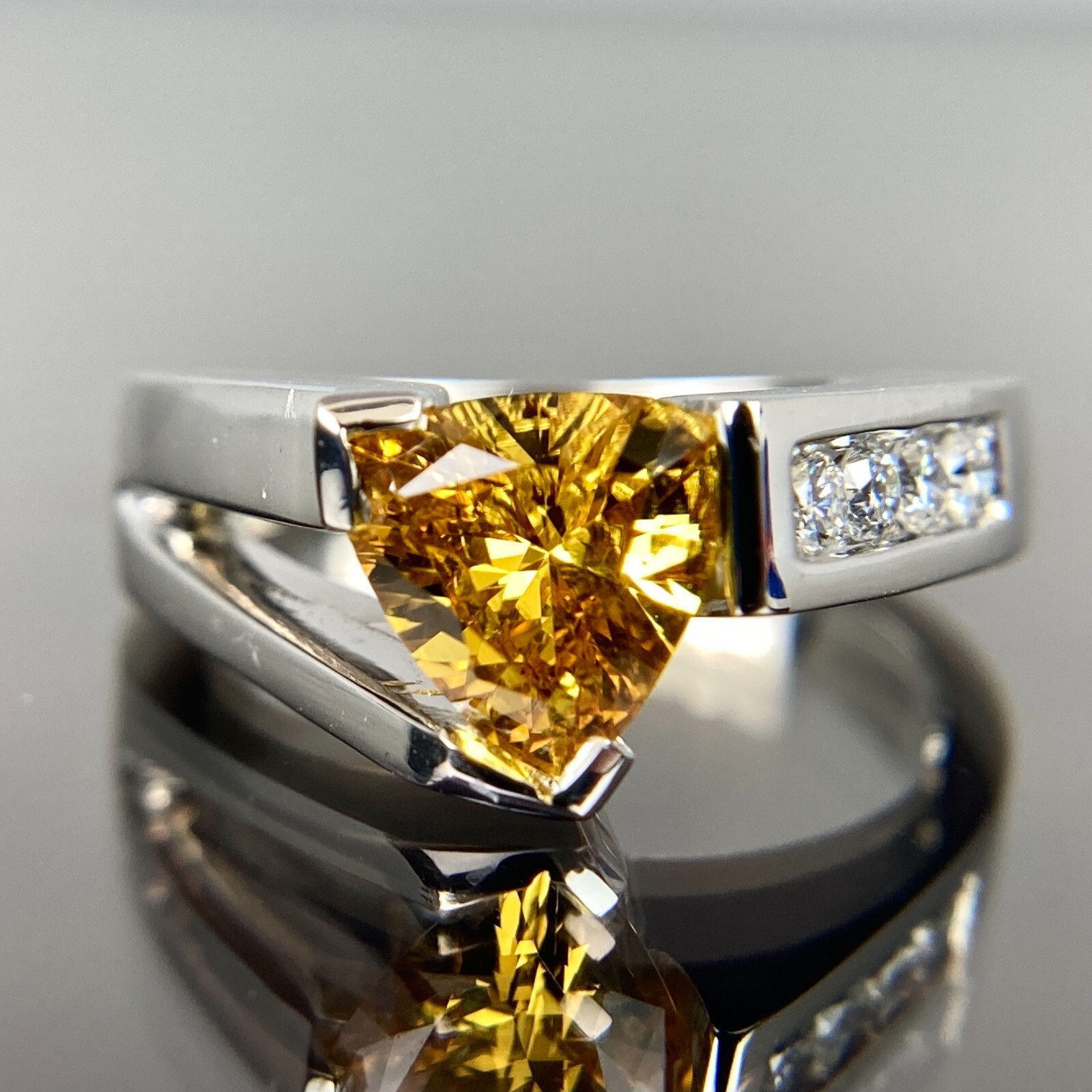 14k Diamond & TrillionCut Yellow Sapphire White Gold Ring Size 5.75 eBay