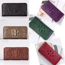 Women Crocodile Pattern Leather Clutch Long Wallet Card Holder Purse Handbag US
