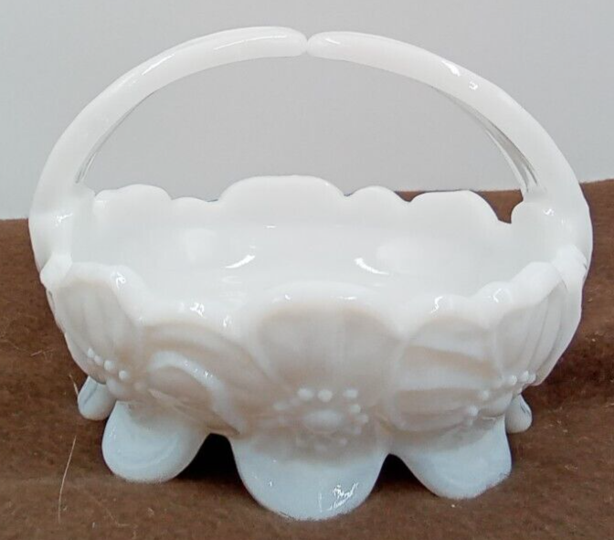 Vintage Westmoreland Milk Glass Candy Bowl with Dogwood Handle Floral White USA