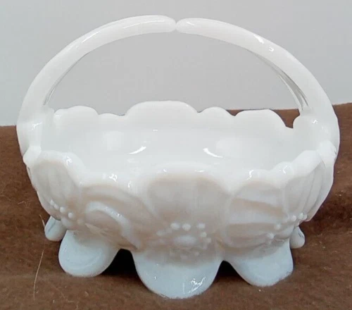 Westmoreland Milk Glass Candy Bowl Dish Dogwood Handle White Floral Vintage USA
