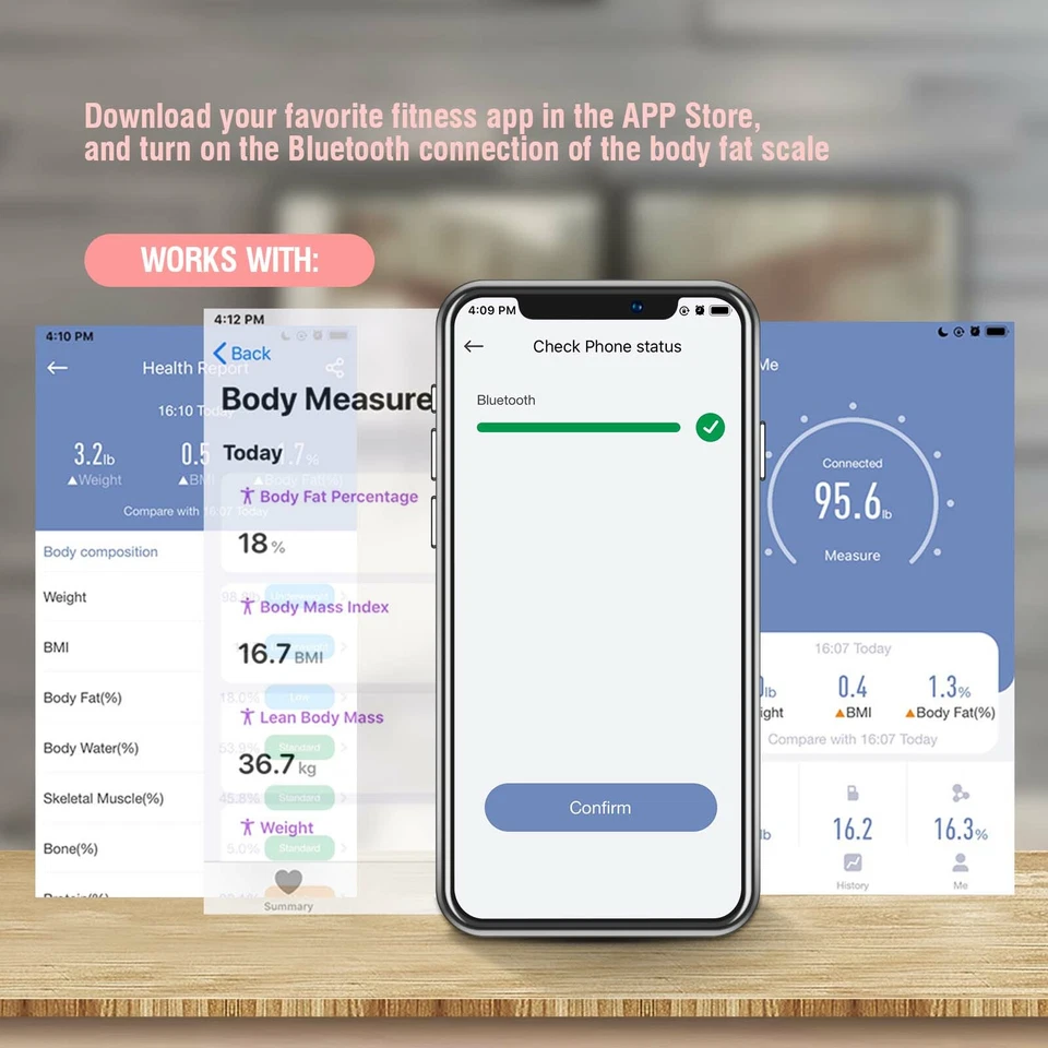 Báscula de baño digital Bluetooth con pantalla LCD 400 lb/180 kg Foto 4 de 4