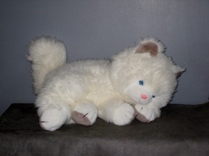 Détails Sur Grande Peluche Chat Blanc Yeux Bleus Couché Long 50 Cm