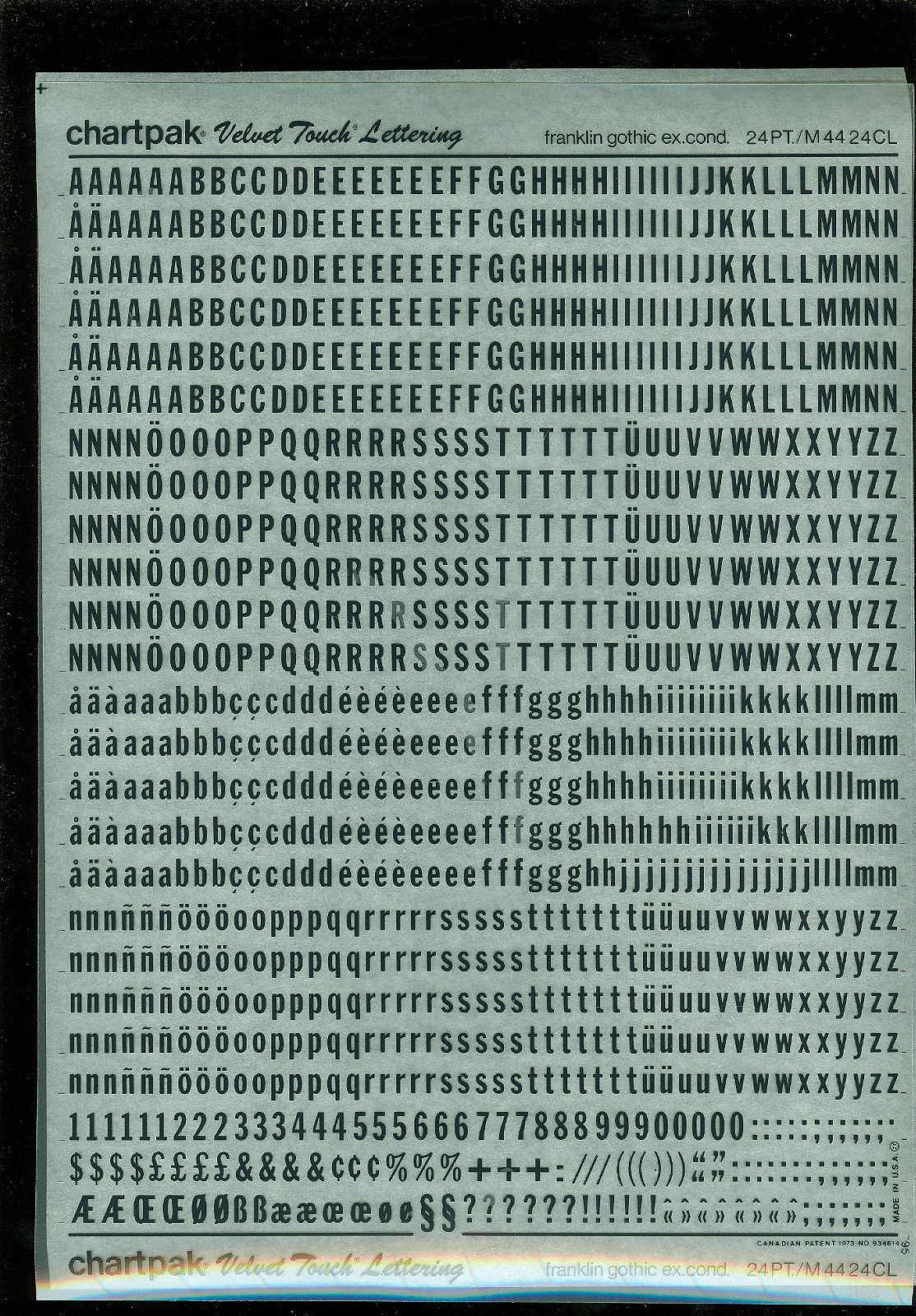 a. Chartpak Velvet Touch Lettering 1 Sheet Wide Variety Choice Use Drop