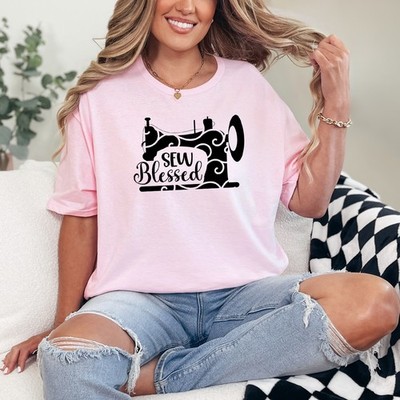 Sew Blessed Damen Ringgesponnen T-Shirt Vintage Nähen Quilter Geschenk für Sie