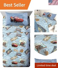 Vibrant 4-Piece Cars Bedding Set with Lightning McQueen - Reversible Design