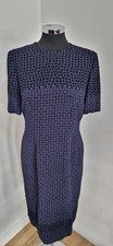 Vintage Jaeger Navy Blue Dress UK 12 Geometric Work Occasion Textured Shift