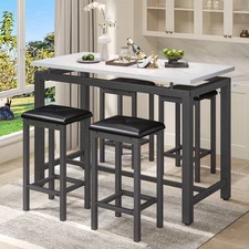 5PCS Faux Marble Counter Height Pub Table Breakfast Bar Padded Stools Dining Set