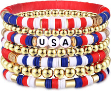 Beach Bracelet Set for Women - Stack Rainbow Friendship Bracelets Clay Heishi Be