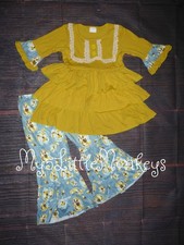 NEW Boutique Ruffle Tunic Dress  Floral Bell Bottoms Outfit Set