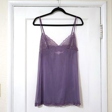 Vintage Victoria's Secret Sheer Lavender Floral Lace Shimmer Slip Nightie L y2k