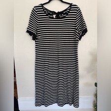 Talbots Black and White Striped Mini Dress with tassels Large