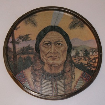 Vintage Indianer Indianer Häuptling dekorativ bemalt Metall Serviertablett 11''