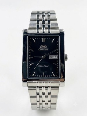Orient Elegant Square Black Dial Men's Watch Steel Band Day-Date Quartz