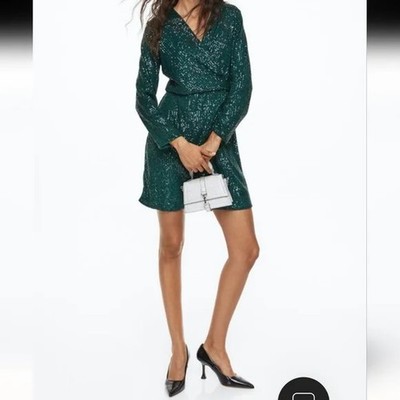 H&M Green Glittery Sequin Faux Wrap Dress Women's Size XL | eBay H&M Green Glittery Sequin Faux Wrap Dress Women's Size XL | eBay