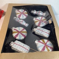 Peppermint Striped Candy Christmas Glass Ornament Holiday Decor