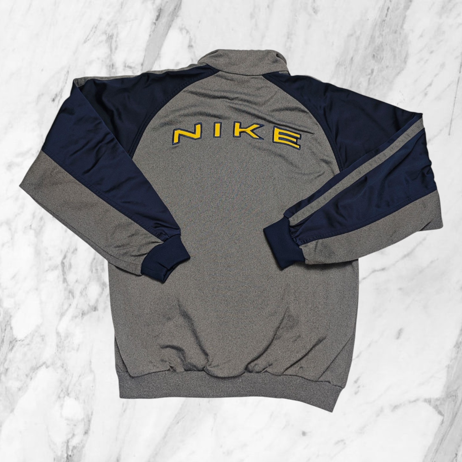 Nike Vintage Años 90 Sudadera Cremallera Hombre Grande Letras Gris Azul Chaqueta