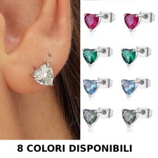 Sagapo Orecchini Donna Cuore a lobo in Acciaio con Zircone Luminoso Vari Colori