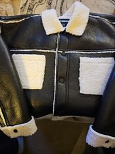 RSQ Kids Black Faux Leather Sherpa Trim Jacket - Youth Large