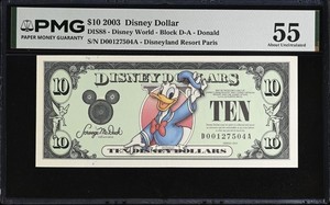 RAREST 2003 D $10 Disney Dollar Donald PMG 55 DIS88 D00127504A Disney World