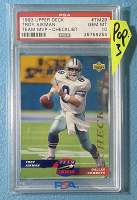 #ad Troy Aikman Pop 3 Upper Deck 1993 Team MVP Checklist #TM29 PSA 10 Dallas Cowboys $44.99