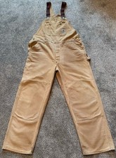 Vintage 90 Carhartt 6FB Canvas Bib Overalls Unlined Double Knee USA Union 42x30