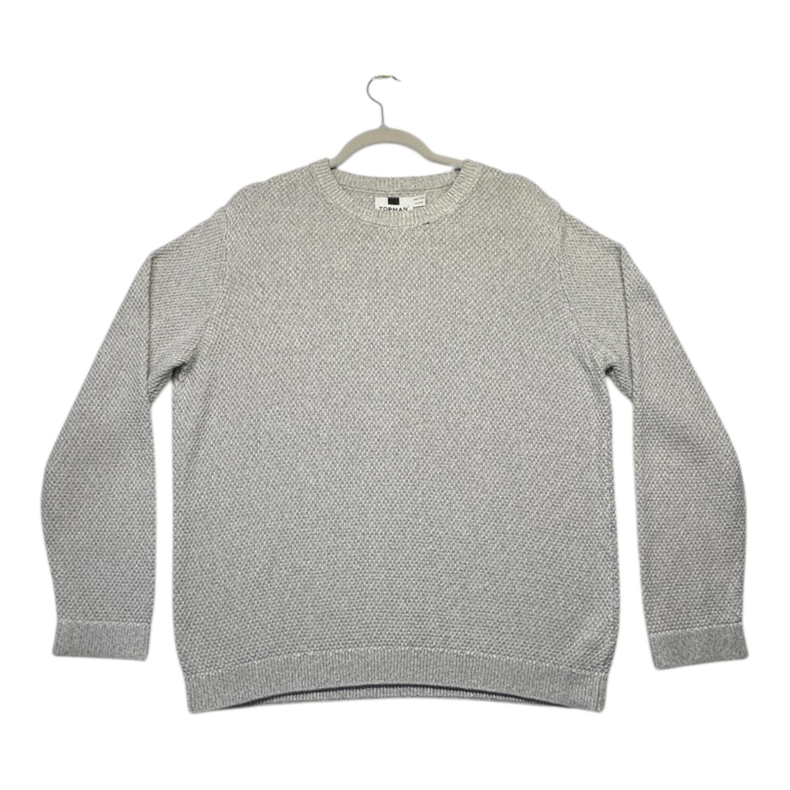 TopMan Jumper Men's UK Size M Grey Loose Stitch Long Sleeve Crew Neck image 2