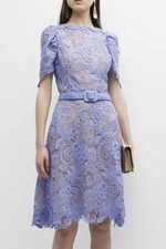 Oscar de la Renta Sz 10 FLORAL GUIPURE LACE ORGANZA MIDI DRESS Purple 3490$