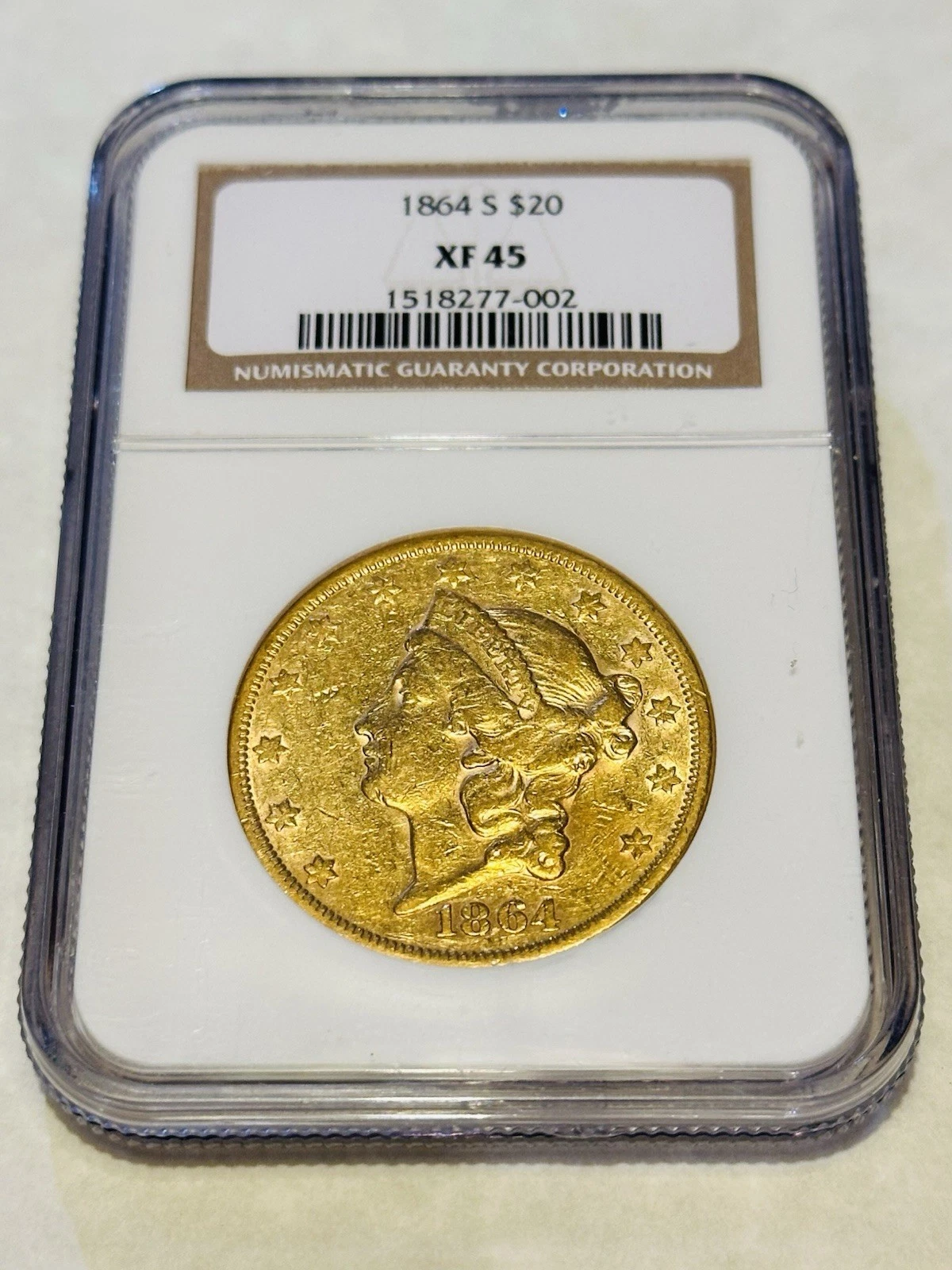 1864-S $20 NGC XF45 Liberty Double Eagle Gold Coin Civil War beautiful (no PCGS)