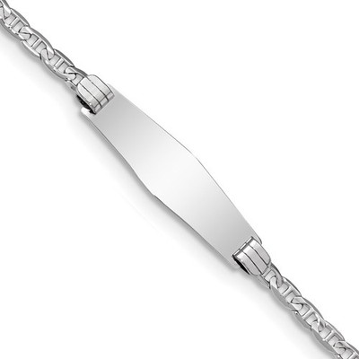 14K Weißgold poliert halbmassive Kette/massive Platte Ankerglied weicher Diamant