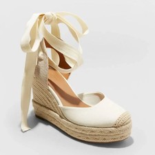 UNIVERSAL THREAD "ADRIANA" CREAM ANKLE WRAP WEDGE ESPADRILLES SIZE 7.5 NWOB