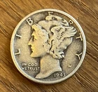 1943 Mercury Dime VF Philadelphia WWII Era 90% Silver Winged Liberty U.S. Coin